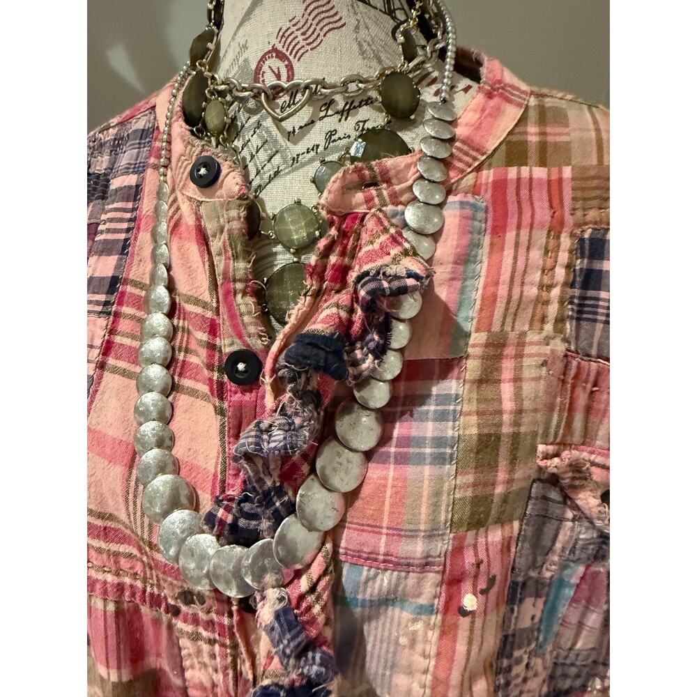 Magnolia Pearl Idgy Ruffle Shirt in Madras Azalea - Picture 2 of 7